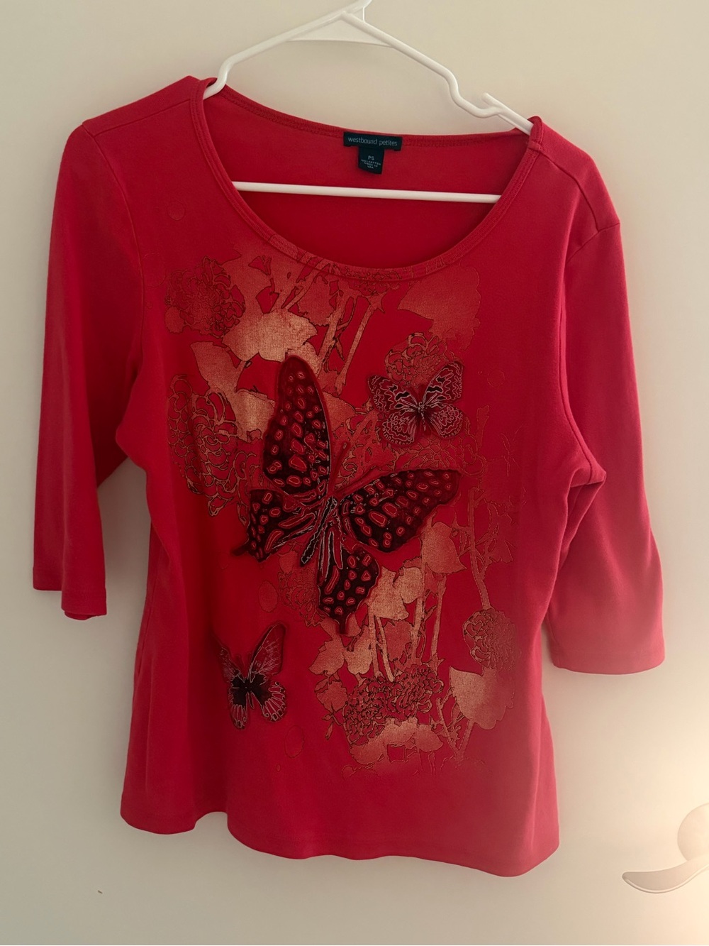 Worthington Red Butterfly Scoop Neck Top